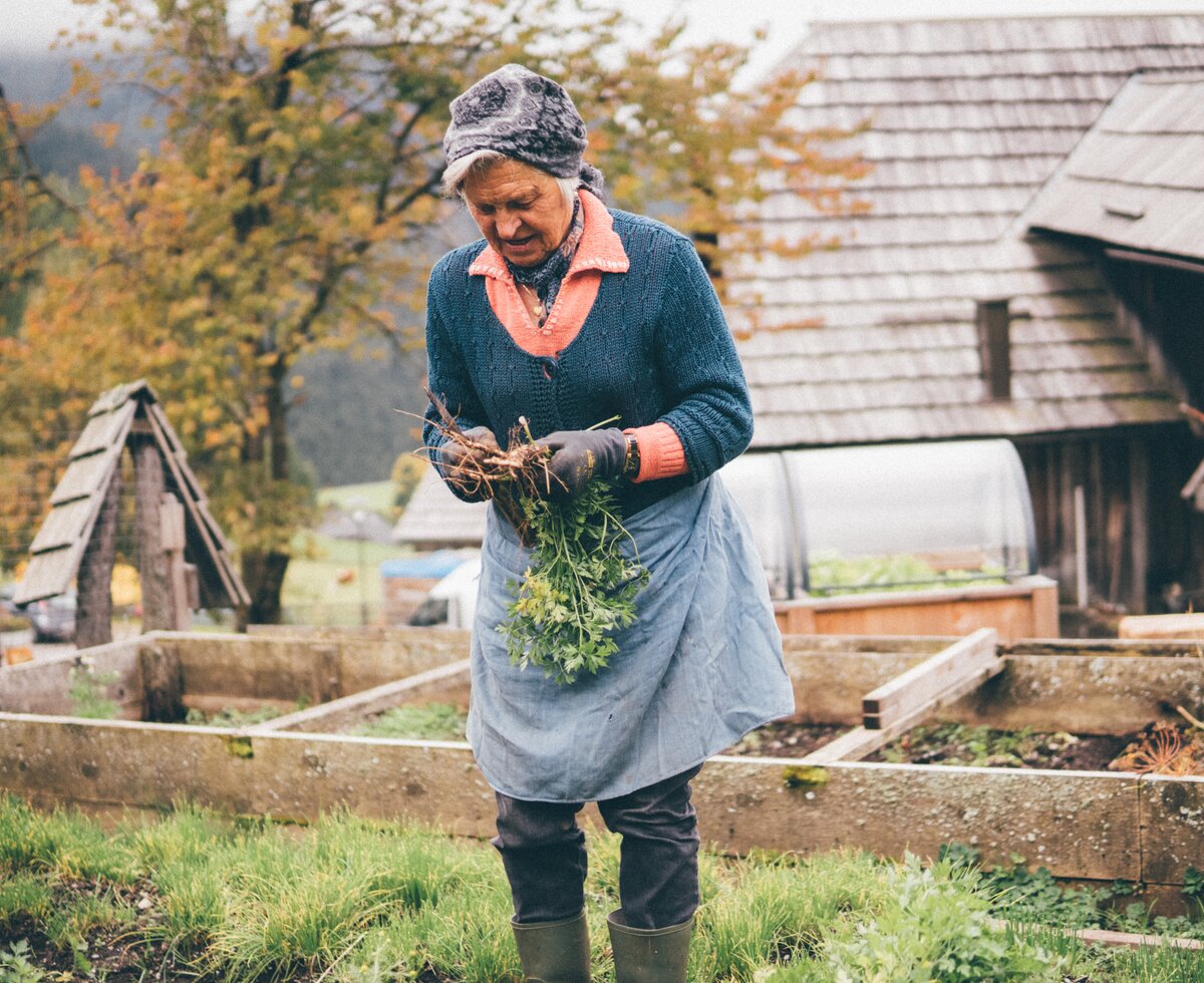 Frau im Garten mit Karotten | © Urlaub am Bauernhof Kärnten/Daniel Gollner