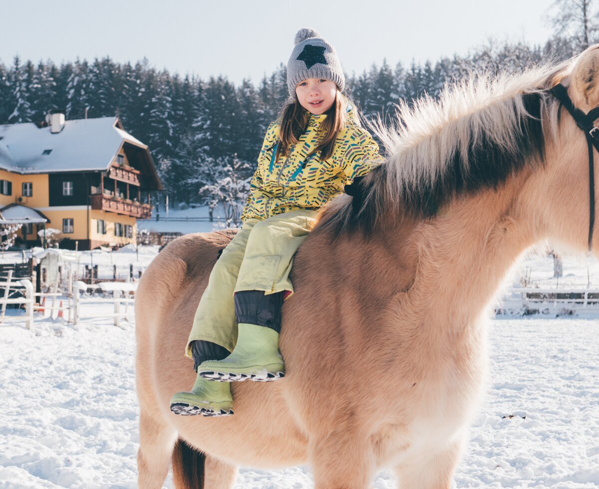 Kind sitzt auf dem Pferd | © Urlaub am Bauernhof Kärnten/ Daniel Gollner Kind sitzt auf dem Pferd | © Urlaub am Bauernhof Kärnten/ Daniel Gollner