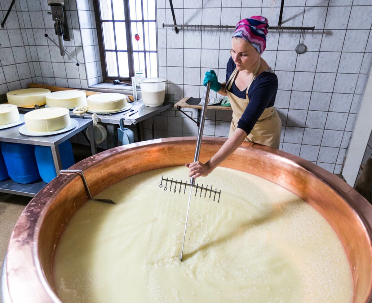 Frau beim Bearbeiten der Milch zum Käsen | © Wolfgang Hummer / Kärnten Werbung GmbH