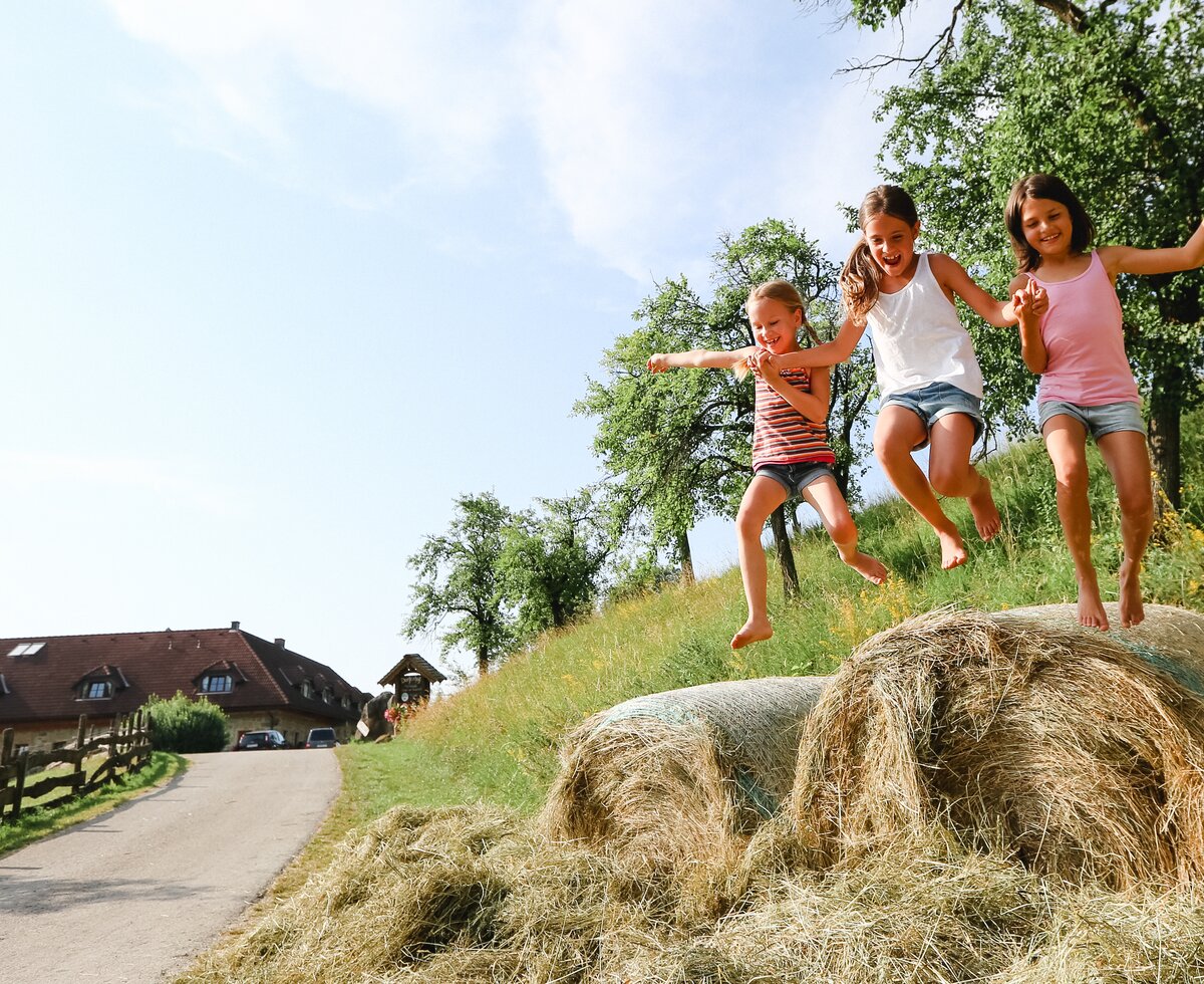 Girl jumping from bales of straw | © Niederösterreich Werbung / schwarz-koenig.at Girl jumping from bales of straw | © Niederösterreich Werbung / schwarz-koenig.at