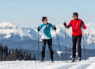 Cross-country skier on a cross-country ski trail with a view of Rax | © Wiener Alpen / Franz Zwickl