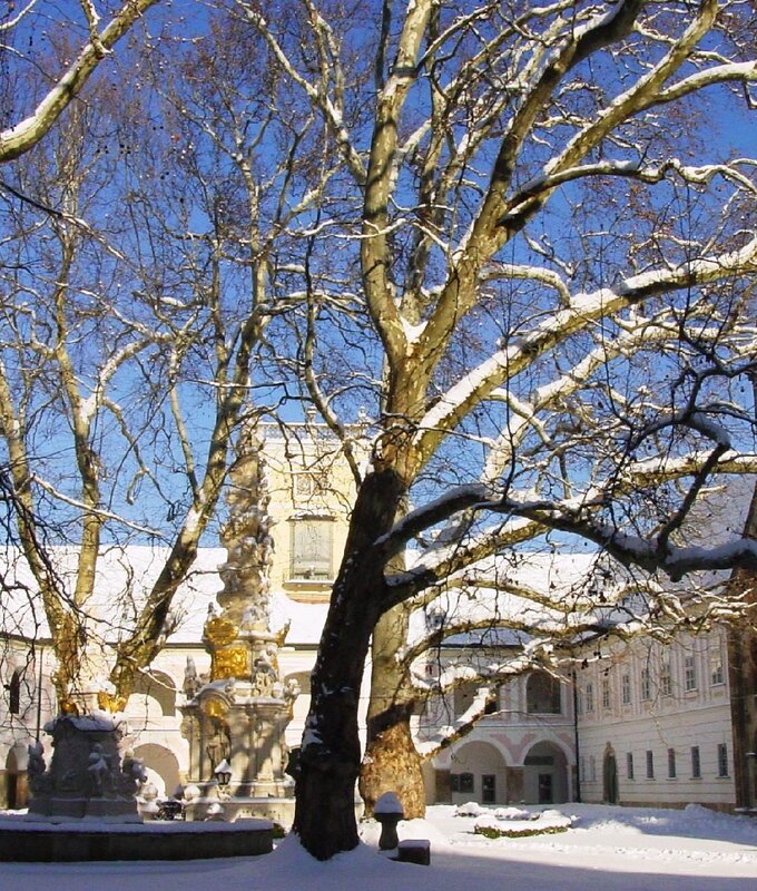 winterlicher Innenhof Stift Heiligenkreuz im Wienerwald | © Wienerwald Tourismus / Martina Konrad Murphy