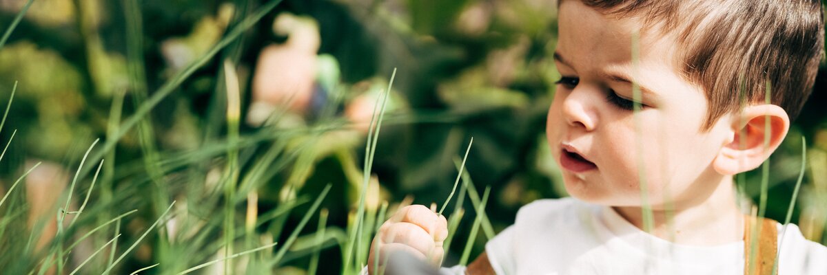 Ein kleiner Bub auf Entdeckungsreise im Garten. | © Urlaub am Bauernhof im SalzburgerLand / Daniel Gollner