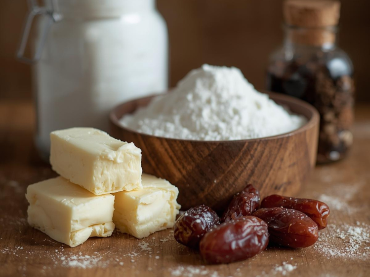 Vorbereitung mit Mehl, Butter, Datteln | © KI generiert