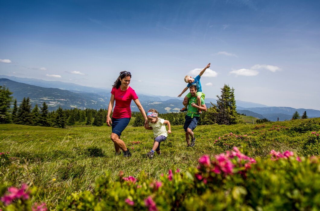 Familie beim Wandern über eine Almwiese, Urlaubsregion Murtal | © Urlaubsregion Murtal / ikarus.cc